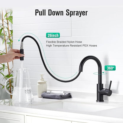 CREA Bathroom Faucet with Pull Out Sprayer,Black Bar Sink Faucets for Small Kitchen Mini Pre Wet Bar Vanity,Single Handle Pull Down 2 Modes,cUPC/NSF