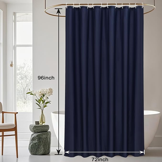 AooHome 72 Width x 96 Height inch Fabric Shower Liner, Extra Long Solid Color Shower Curtain with Hooks, Weighted Hem, Waterproof, Navy Blue