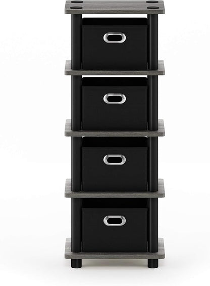 FURINNO Turn-N-Tube LACi 4-Bins System Rack, French Oak Grey/Black