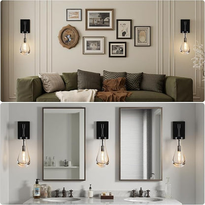 Raindrop Brass Crystal Wall Sconce: Clear Solid Indoor Sconces with Bulbs - Modern Luxury Black Light Fixtures - Dimmable Vanity Lamp for Bedroom Living Room Bathroom Hallway Bedside Lighting