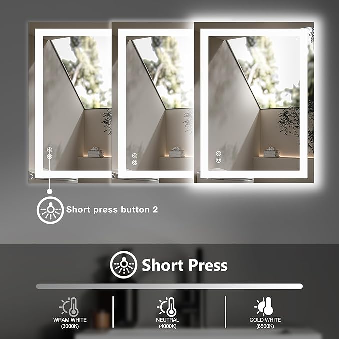 DUMOS 32.1"x40.1" LED Bathroom Mirror, Smart Anti-Fog Bathroom Vanity Mirror with 3 Color Temperatures, Dimmable, Memory Function