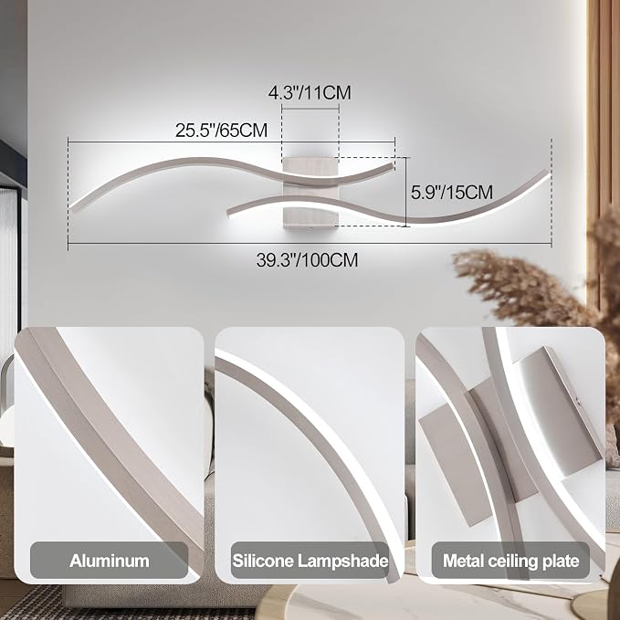 CANEOE Modern Led Wall Light, 39inch Brushed Nickel Indoor Led Wall Sconce Lighting for Living Room Hallway Bedroom Bedside Wall Lamp (Brushed Nickel,6000K,1 Pack)
