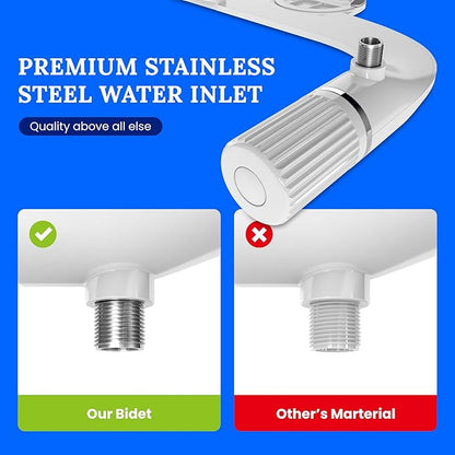 Ultra-Slim Dual-Nozzle Bidet Attachment - Adjustable Cold Water Pressure, Stainless Steel, Hygiene Upgrade, Non-Electric Bidet, (White)