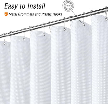 Small Stall White Fabric Shower Curtain, 36 x 72 | Narrow Half Cloth-Textured Shower Curtain for Bathroom, Water Repellent, Machine Washable
