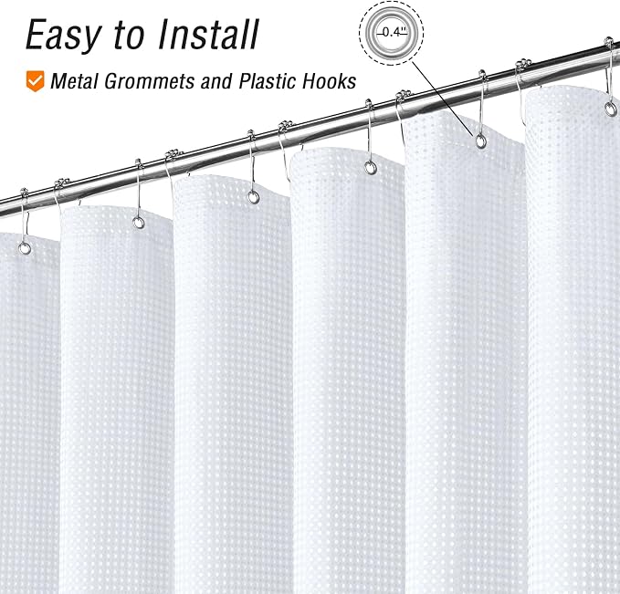 Extra Long White Fabric Shower Curtain, 72 x 84 | Tall Cloth-Textured Shower Curtain for Bathroom, Water Repellent, Machine Washable