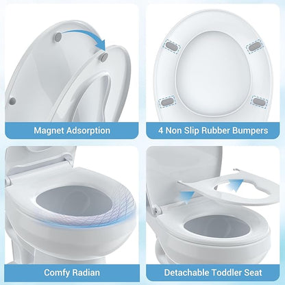 Toilet Seat Cover, White Round Toddler Toilet Seat with Secure Lock, Dual-Function Design, Child-Friendly and Adult-Friendly, Easy to Install for Growing Families