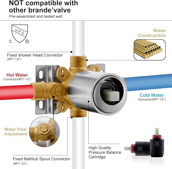 KENES Brushed Nickel Shower Set with Tub Faucet, Tub and Shower Trim Kit | Shower Faucet with 10-Inch Rain Shower Head, Square Shower System, Valve Included, Lead-Free cUPC & NSF Certified, Stainless