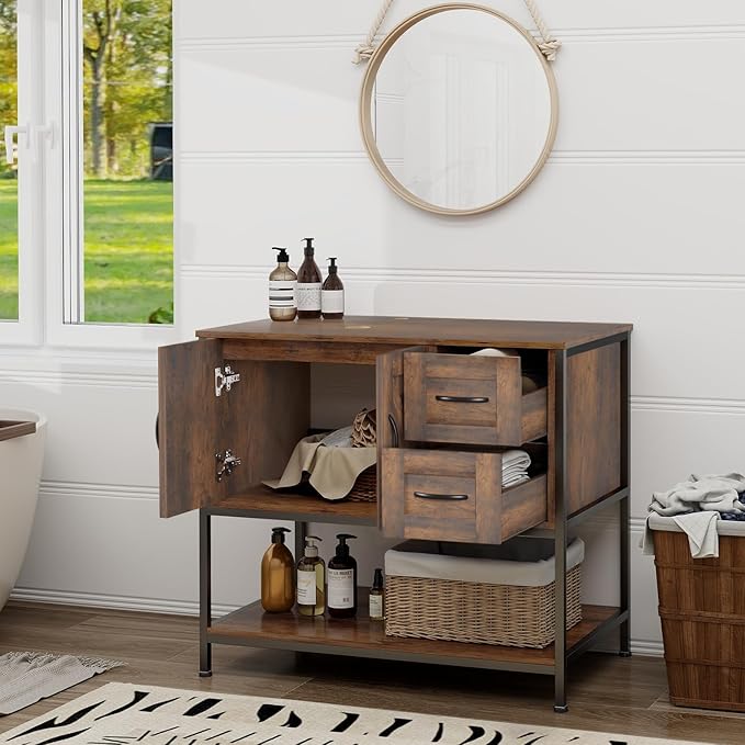 YOURLITE Bathroom Vanity, 36" Bathroom Vanity with Sink Combo Set, Rustic Farmhouse Modern Bathroom Cabinet with White Ceramic Vessel Sink