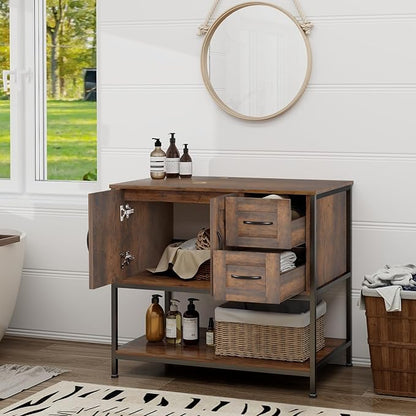 YOURLITE Bathroom Vanity, 36" Bathroom Vanity with Sink Combo Set, Rustic Farmhouse Modern Bathroom Cabinet with White Ceramic Vessel Sink