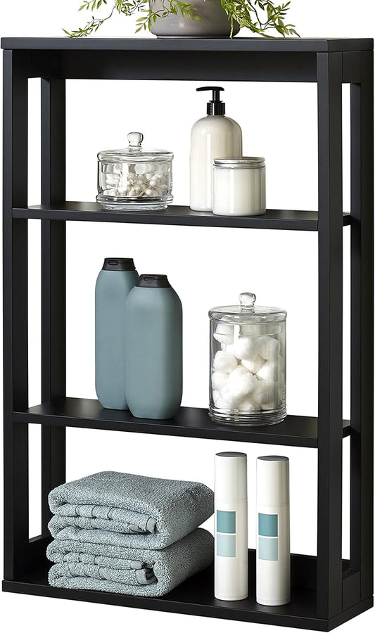 Zenna Home Wall Mounted Storage Shelf, Wood Space Saving Storage Organizer with 4 Shelves, Shelving Unit for Small Spaces like Bathroom and Kitchen, Black