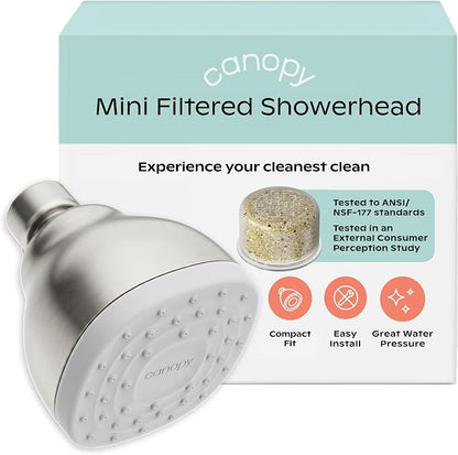 Canopy Mini Filtered Shower Head - Compact Filter for Hard Water - Nickel