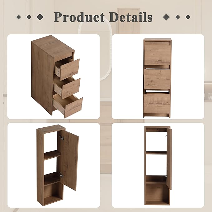 36" Bathroom Vanity Set, 36 Inch Modern Freestanding Vanity with Wall-Mounted Side Cabinet and 6 Drawers, Single Resin Sink Floor Stand Cabinet Set Imitative Oak（J24+E12B+B12A）