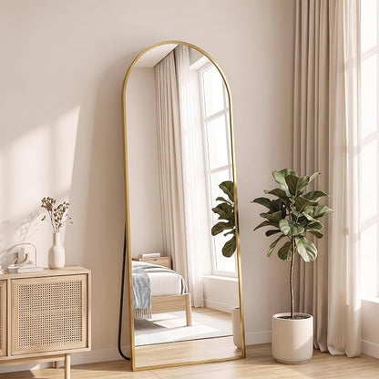NEWBULIG Arched Full Length Floor Mirror 58"x19", Body Standing Mirror | Wall Hanging or Leaning, Shatter-Proof Glass, Aluminum Alloy Frame with Stand, Home Decor Bedroom, Gold