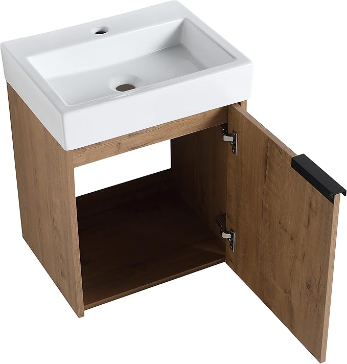 Malwee Bathroom Cabinet, Modern Vanity, Small 18'' Wall Mount, Imitative Oak, Scratch & Water-Resistant