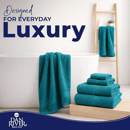 DAN RIVER 8 Piece Luxury Bath Towels for Bathroom, Towel Set, Teal | 2 Bath towels, 2 Hand towels, and 4 Wash Cloths, 600 GSM 100% Ring Spun Cotton, Highly Absorbent, Gym, Hotel, guest, and Spa