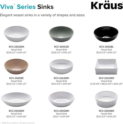 KRAUS Viva™ Round White Porcelain Ceramic Vessel Bathroom Sink, 13 in. D x 4 3/8 in. H, KCV-204GWH