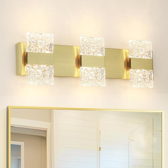 Bathroom Vanity Light Fixture, Modern Brushed Gold LED Vanity Light, Dimmable 19W LED Wall Sconce Lighting for Bathroom, Bedroom, Perfect for Makeup & Shaving