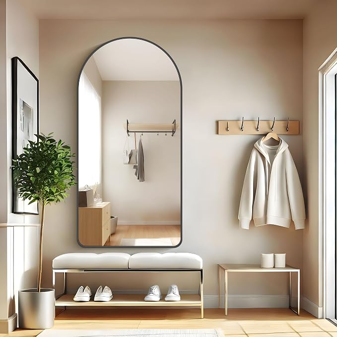 FORBATH Large Arched Wall Mirror 60x30 Inch, Black Arched Full Length Mirror with Aluminum Frame for Bedroom, Fireplace,Entryway,Living Room,Home Decor,Hanging or Leaning Against Wall