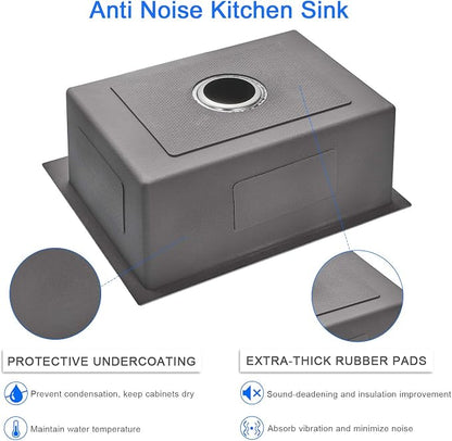 22"x18" Drop-In Single Bowl Kitchen Sink 304 Stainless Steel Brushed | 22 inch Drop-in Sink | SUS304 SS Handmade | Topmount/Overmount | 9" Deep Basin | Single bowl | Moden kitchen/prep