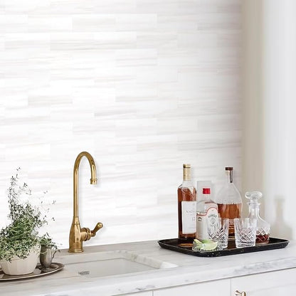 STICKGOO 10-Sheet Peel and Stick Backsplash on Subway Tile, Dolomite White | PVC Self Adhesive Kitchen Backsplash, Seamless, Wateproof, Stick on Tiles for Kitchen, Bathroom, RV
