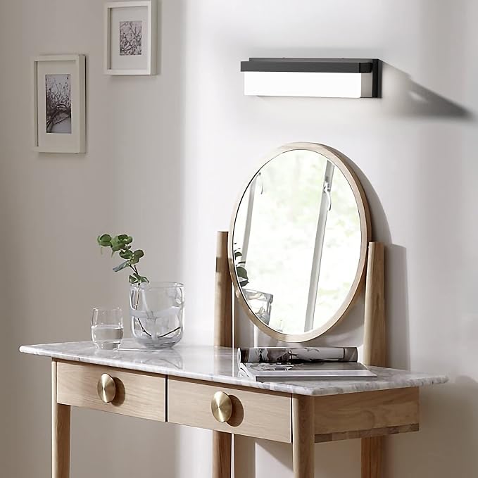 LED Bathroom Vanity Light Fixture Over Mirror 16.5 inch Modern Rectangle Black Matte Metal Lighting Bar 4000K Daylight Wall Sconce (Black)