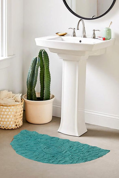 Home Weavers Bell Flower Collection 100% Cotton Tufted Bath Rugs, Extra Soft and Absorbent Bath Rugs, Non-Slip Bath Mats, Machine Washable, Bathroom Bath Mats for Floor, 17"x30" Slice Rug, Turquoise