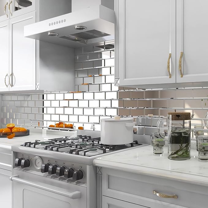 Mirror Peel and Stick Tile, Beveled Subway Mirror Backsplash 3x6 Inch for Kitchen Bathroom Wall (40 Pcs, 5 SQ.FT.)