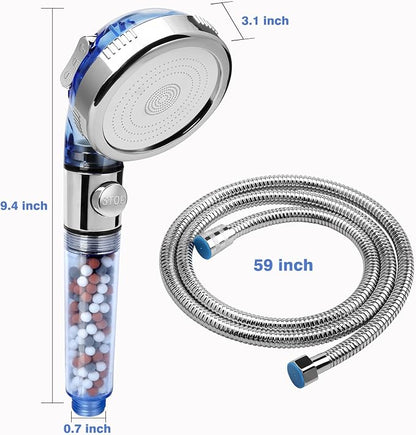 High Pressure Shower Head with Hose, REHAVE Water Saving RV Handheld Shower Head, Shower Sprayer, 3 Mode, Handheld Spray Showerheads for Dry Skin Hair Loss, Purifying Filtration Mineral Stone Beads