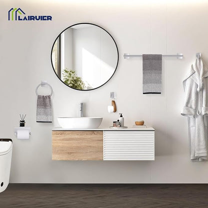 Lairuier Bathroom Hardware Set Brushed Nickel, Towel Holder Set Wall Mount | Bathroom Accessories Set, SUS304 Stainless Steel 23.6" Towel Bar, Toilet Paper Holder with Shelf, Towel Ring and Towel Hooks