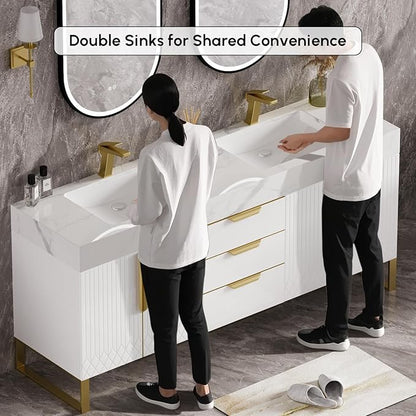 homary 60" Freestanding Bathroom Vanity Set with Double Sink, Modern Bathroom Sink Cabinet Storage Cabinet with Sintered Stone Countertop and Ample Storage, White