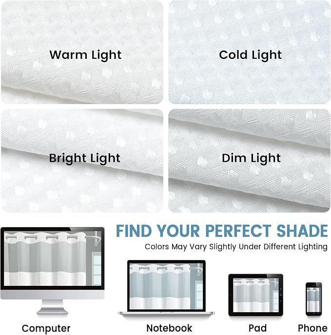 EUTXL Heavyweight No Hook Shower Curtain with Liner, White, 54x74 | Snap in Liner, Thick Waffle Fabric, Hotel Quality, Corner Magnets, Waterproof & Washable