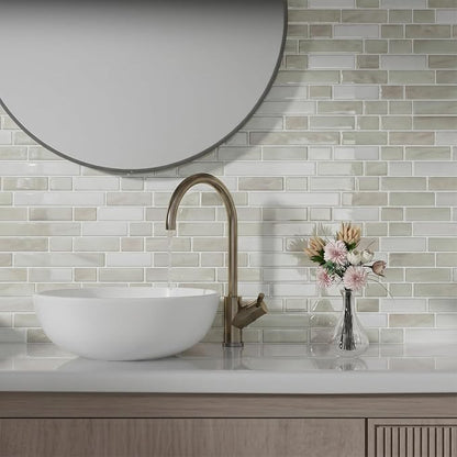 Peel and Stick Backsplash, Self Adhesive 10 Kitchen Tiles 12''x12'' | Beige Green 3D Wall Tile Back Splash for Kitchen, Bathroom, Laundry Room