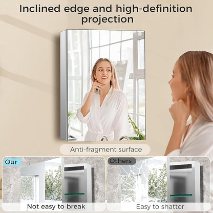 14 x 18 Inch Bathroom Medicine Cabinet with Mirror, Medicine Cabinet Mirror, Bathroom Mirror with Storage with One Adjustable Shelf, Assembly Required, Support Recessed or Surface Mount