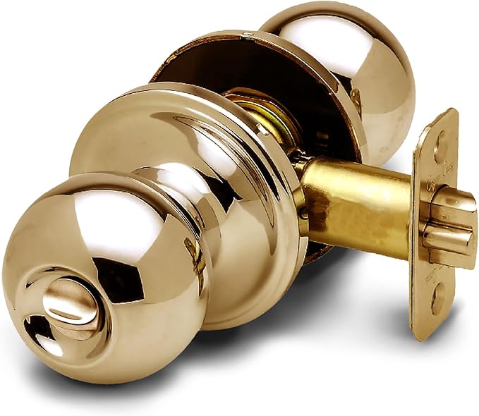 Copper Creek Privacy Interior Door Knob – ANSI Grade-3 Certified, Modern Heavy Duty Handle, Easy Install and Reversible for Bedroom, Bathroom & Closets – Polished Brass (1 Pack)