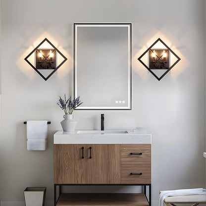 Farmhouse Wall Sconce, Black Rustic, E12 2-Pack | Rustic Indoor Wall Light, 17.8 Inch, 2-Light, Hardwired, for Stairway, Living Room, Bedroom, Bathroom
