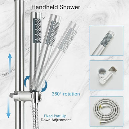 Rain Shower System Outdoor Shower Fixtures with 8" Rain Shower Head Handheld Sprayer Single Handle Wall Mounted Bathroom Shower Faucet Set Brushed Nickel for Bathroom or Backyard