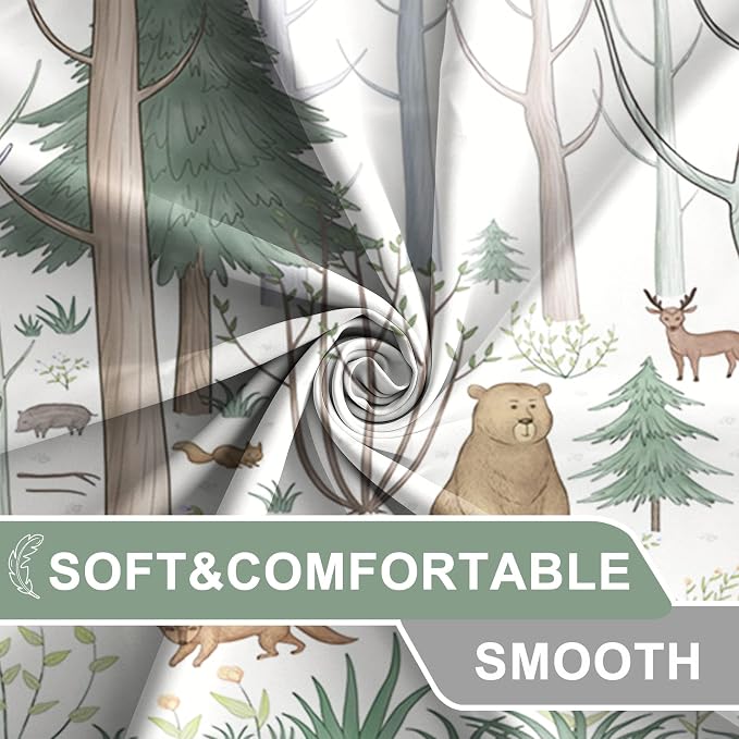 AWERT Cute Shower Curtain with Hooks Green Forest Shower Curtain with Wild Animals Bear Moose Deer Fox Deor Bathroom 72x84 inch