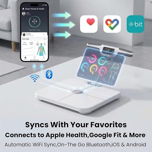 Premium Smart Digital Body Weight Scale - 8 Electrodes – 56+Metrics -Rechargeable- WiFi & Bluetooth - Full Body Analysis -Track Body Fat, Muscle Mass, Fat Percentage, Sleek Design
