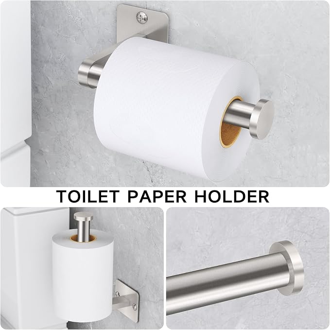 KLJKPA Brushed Nickel Bathroom Accessories Set, 4 PCS Bathroom Hardware Set | 16 inch Towel Bar, Towel Racks for Bathroom, Robe Towel Hooks, Toilet Paper Holder Wall Mounted