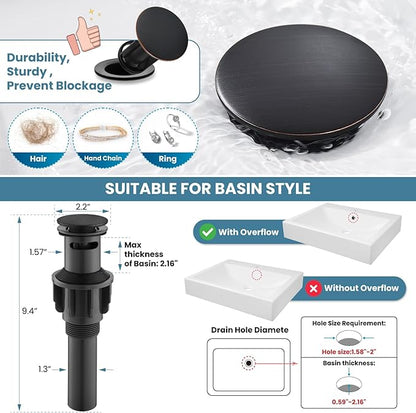 gotonovo Bathroom Sink Faucet Single Hole Double Cross Handle Knobs Lavatory Vessel Sink Mixer Tap Bathroom Faucet with Pop up Drain and Deck Cover Plate Oil Rubbed Bronze