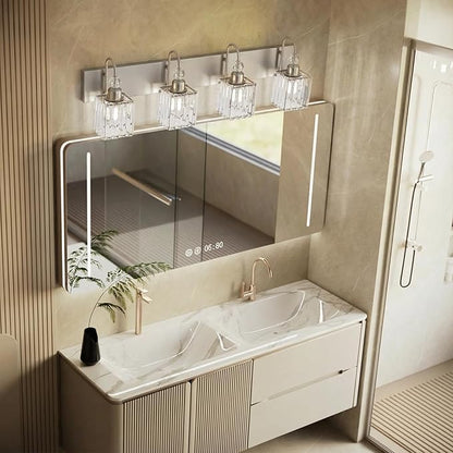 Ralbay Crystal Brushed Nickel Vanity Light for Bathroom 4-Light Modern Bathroom Light Fixtures