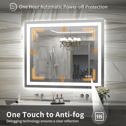 LED Mirror for Bathroom, 48x40 Inch Backlit + Front Lighted Bathroom Vanity Mirror with Lights for Wall, Double Light Strips, 3 Colors, Shatter-Proof, Anti-Fog and Brightness Memory