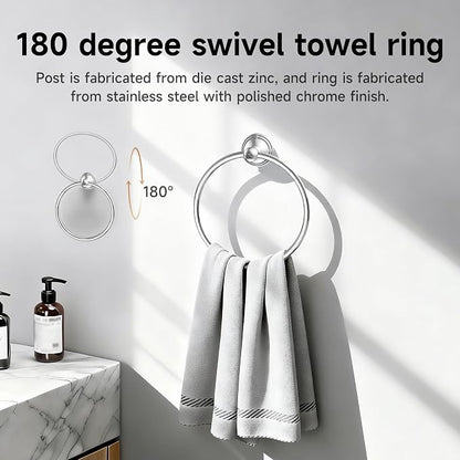 Formosa Design Hardware Classic 4-Piece Bathroom Accessories Set, 24-inch Towel Bar, Toilet Paper Holder, Towel Ring, and Robe Hook, Durable Zinc Alloy & Stainless Steel, (Polished Chrome Finish)