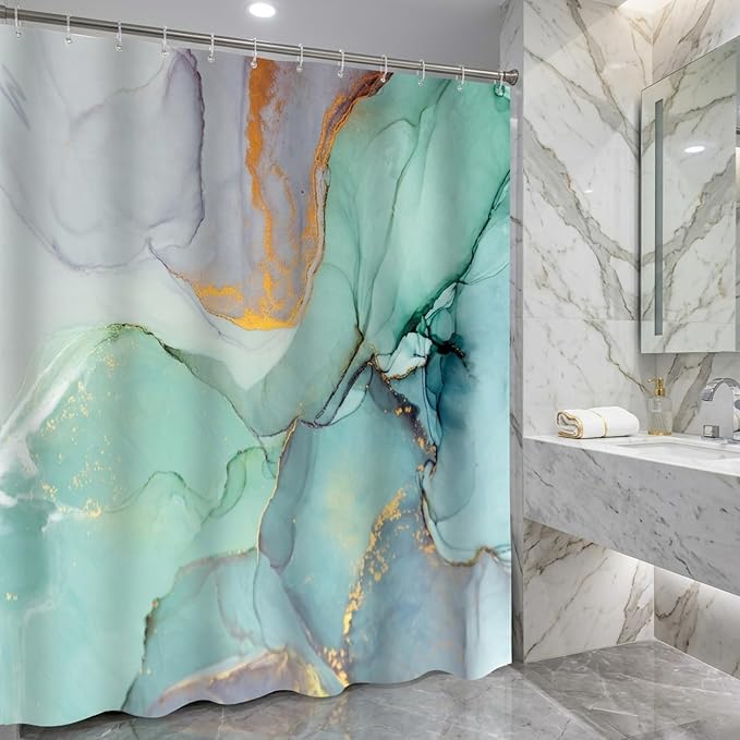 Teal Marble Shower Curtain Blue Green Purple Abstract Ink Art Texture Modern Turquoise Ombre Aesthetic Bathroom Decor Waterproof Fabric Bath Curtain 72 x 72 Inch with 12 Hooks