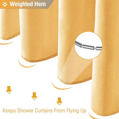 BTTN Gold Fabric Shower Curtain - Linen Textured Weighted Cloth Shower Curtain Set with 12 Plastic Hook, Machine Washable, Modern Hotel Spa Luxury, Decorative Neutral Bath Curtains for Bathroom, 72x72