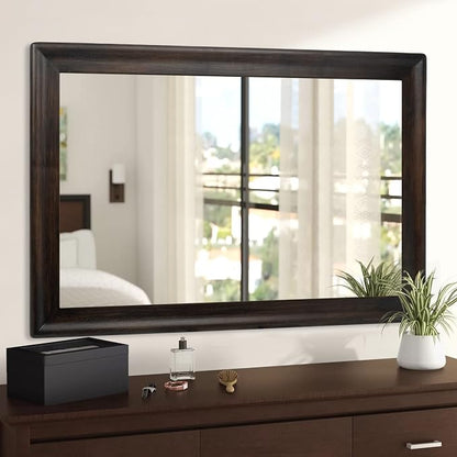 Rustic Wood Wall Mirror for Bathroom,Rectangle 24 x 36 Inch, Black Walnut | Hanging Mirror with Wooden Frame for Living Room,Bedroom,Entryway(Dark Walnut)