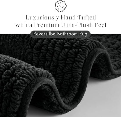 Madison Park Splendor Reversible 100% Cotton Bath Rug, 24 x 36, Black | Tufted Bathroom Mat, 3000 GSM, Hotel Quality, Luxurious Plush, Medium Pile, Absorbent, Quick Dry, OEKO-TEX, Shower Room Décor