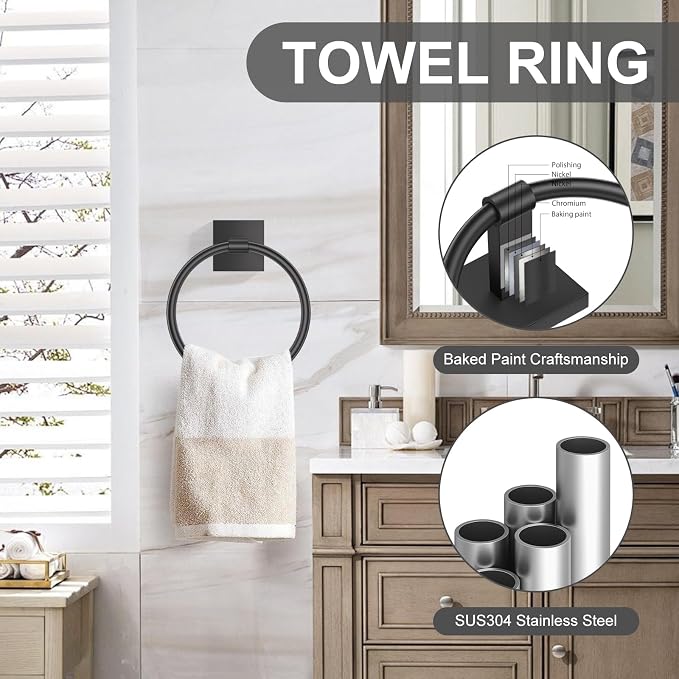 10 Pieces Matte Black Towel Bar Set, Double Dase Toilet Paper Holder Bathroom Hardware Set, 23.6 Inch Stainless Steel Towel Rack for Bathroom Wall Mounted