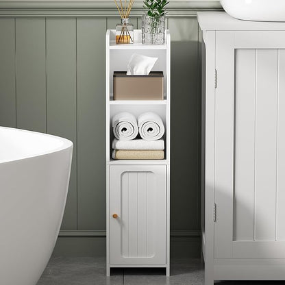 BEWISHOME Small Bathroom Cabinet, Narrow Storage Cabinet with Anti-Tip & Adjustable Shelves, Bathroom Organizers and Storage Cabinets for Small Spaces, 7.9" D x 7.9" W x 31.5" H, White YYG06W