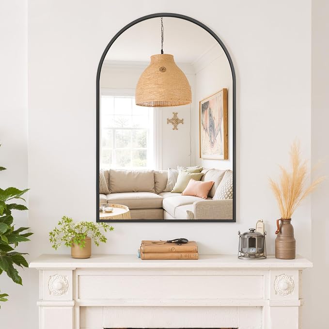 Arched Wall Mirror 36x24 Inch Black Bathroom Vanity Mirror with Metal Frame | Modern Arch Mirror for Bedroom, Living Room, Entryway, Wall Mounted Decorative Mirror